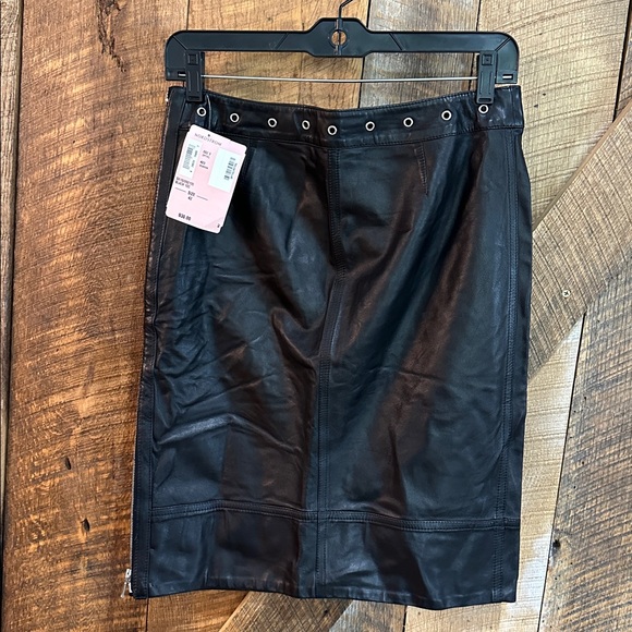 NWT Piazza Sempione 100% Black Leather Skirt Full size Zipper Made In Italy -E6 - Picture 5 of 8